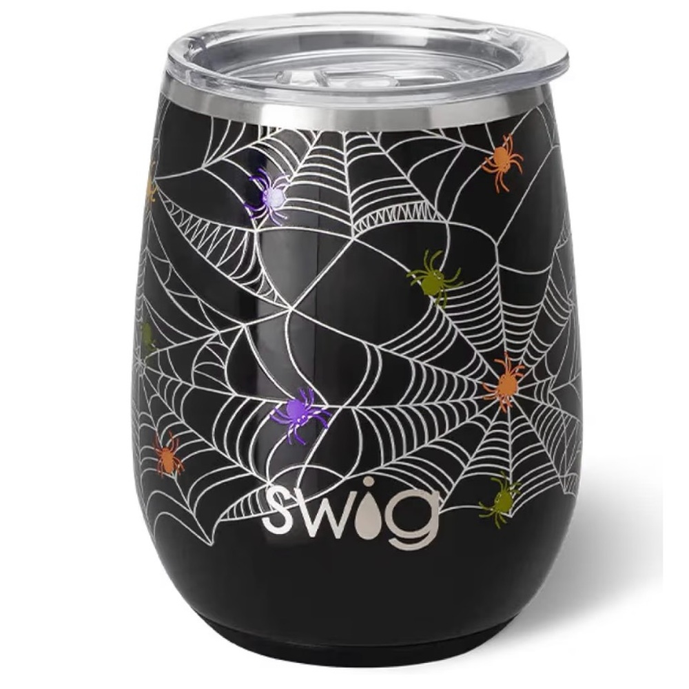 Swig Itsy Bitsy Spiderweb Halloween Wine Tumbler Lid Cup Glow in the Dark 14oz